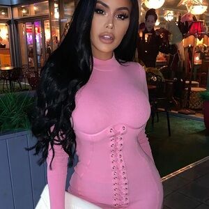 Fashion Nova Setting The Tone Pink Long Sleeve Mini Dress